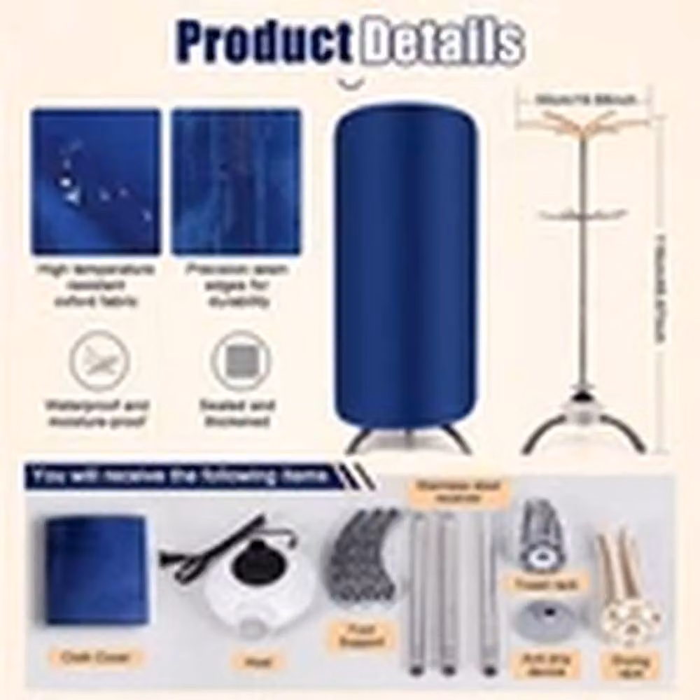 EONLION Portable Electric Clothes Dryer with Fast Hot Air Drying in Blue – 2