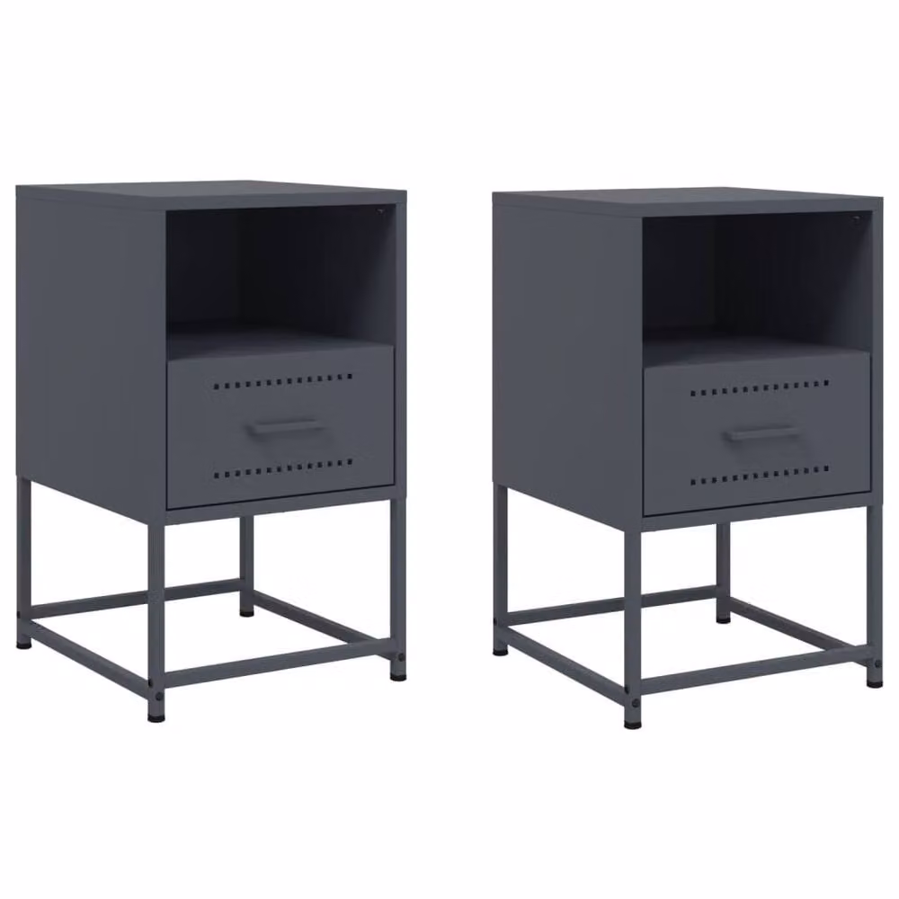 Berkfield Home Durable Metal Bedside Cabinets, 2 Pack, Anthracite Grey, W/D/H: 36 x 39 x 60.5 cm – 3