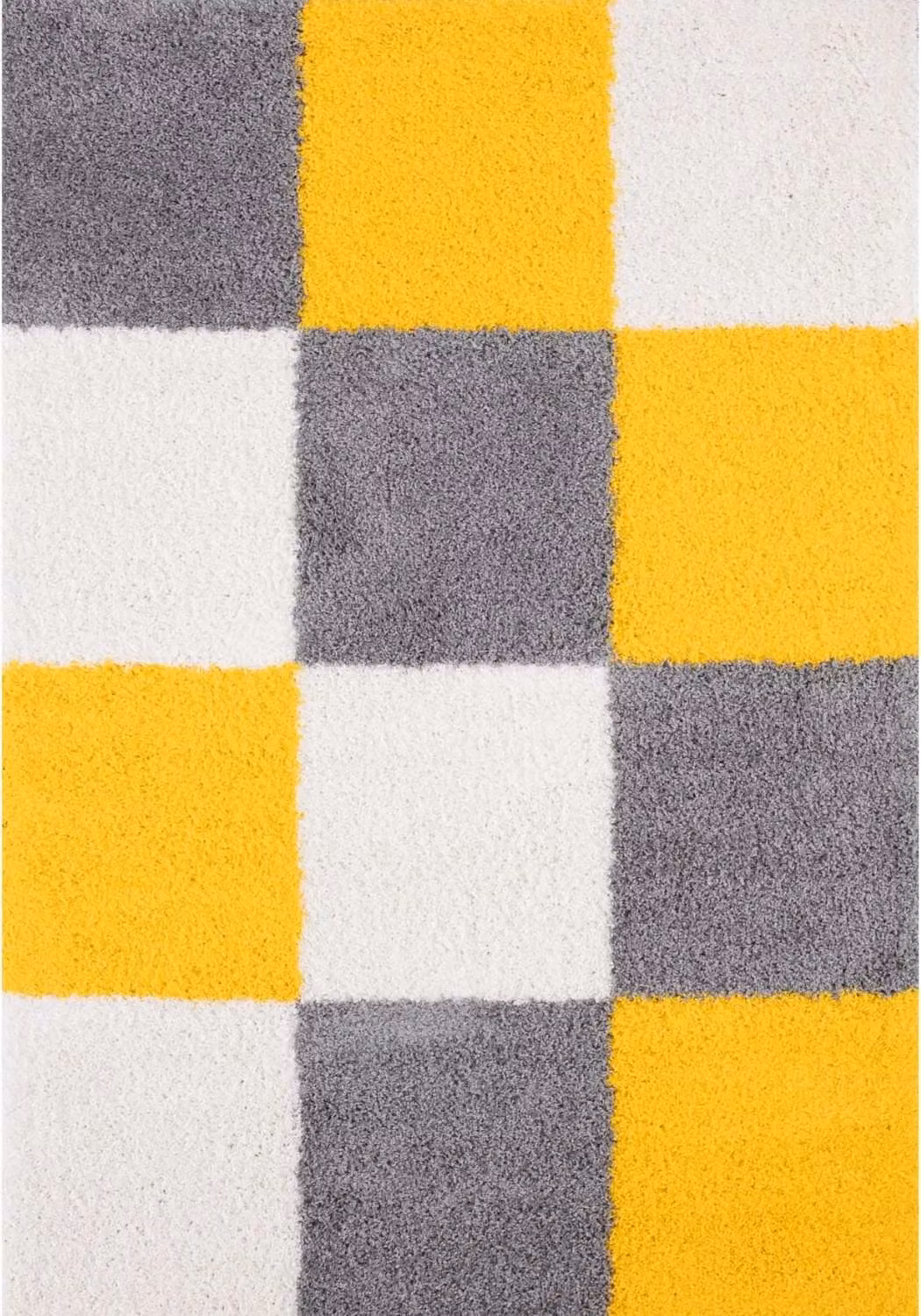 THE RUGS Soft Check High Pile Shaggy Rug in Yellow, W: 200 cm, D: 290 cm – 2