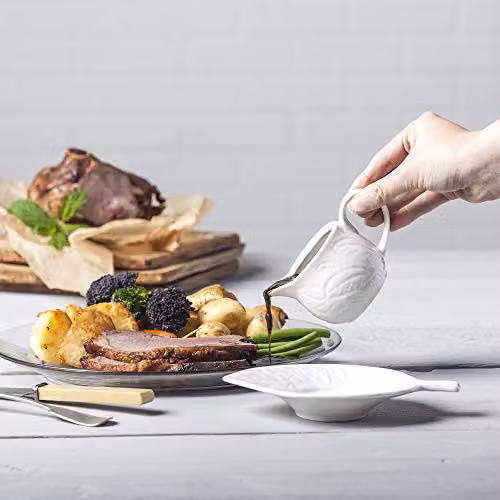 WM Bartleet & Sons 1750 Traditional Porcelain Mint Sauce Boat with Saucer, White, 177ml – 2