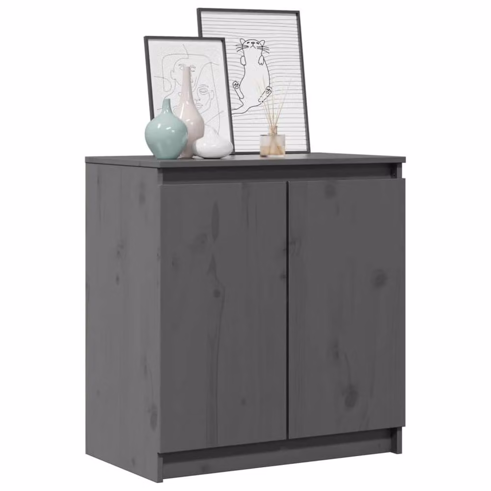 Berkfield Home Grey Solid Pinewood Side Cabinet W: 60 cm, D: 36 cm, H: 65 cm – 3