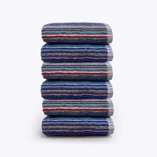 Odyssey 6 x Recycled Cotton Hand Towel Set, Multicolour Striped, 400GSM, W: 50 cm x H: 80 cm – 1