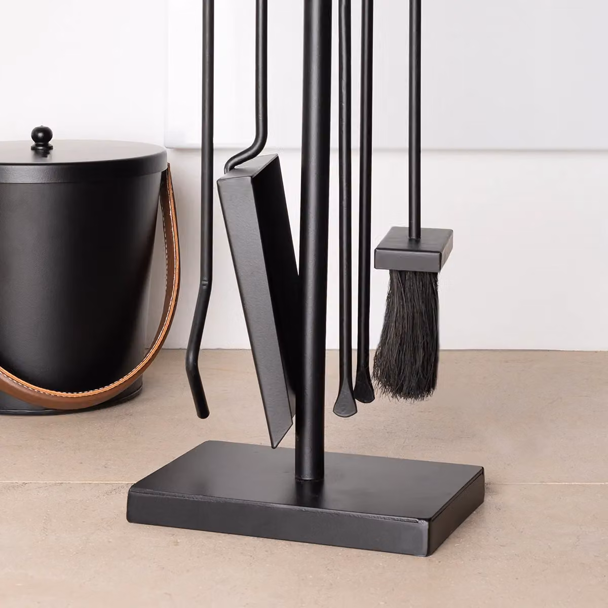 Charles Bentley Redwood Fireside Companion Set in Black and Red with Iron Tool Stand, H 61 x W 20 x D 13 cm – 2