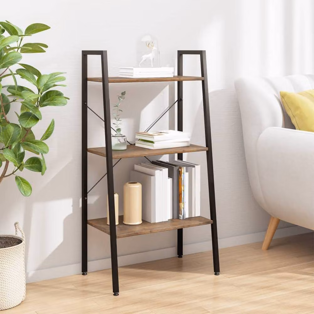 Berkfield Home Practical 3-Tier Standing Shelf, Dark Brown and Black, W/D/H: 56 x 35 x 108 cm – 2