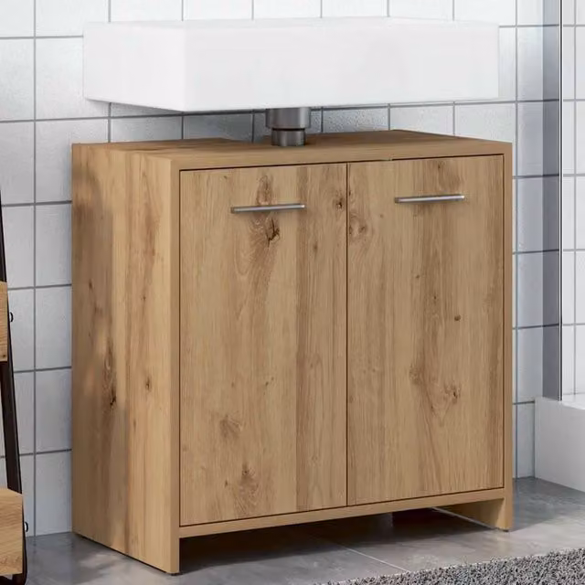 Berkfield Home Artisan Oak Bathroom Sink Cabinet, Brown, W/D/H: 60 x 33 x 60 cm – 1