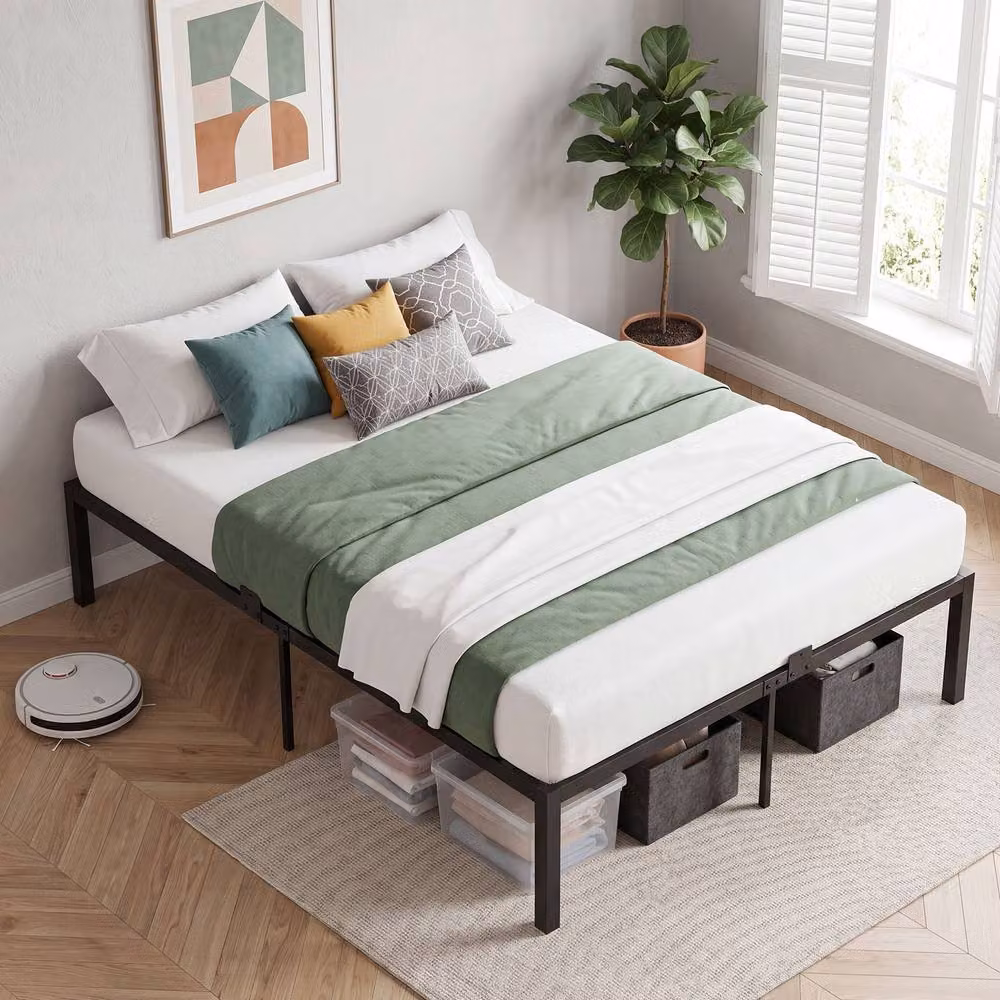 Costway Double Metal Bed Frame Platform Bed with Under-bed Storage Space in Black, W/D/H: 140 x 200 cm – 2