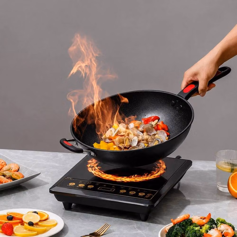 PAWNORA Non-Stick Black Cooking Stir Fry Wok Pan with Helper Handle, Diameter: 30 cm – 5