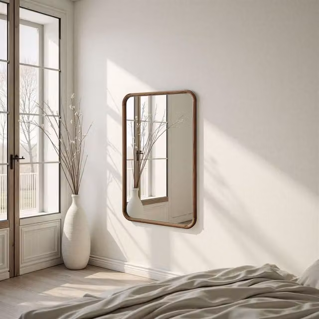 Yearn Solid Oak Curved Wall Mirror in Brown, W: 90 cm, H: 60 cm
