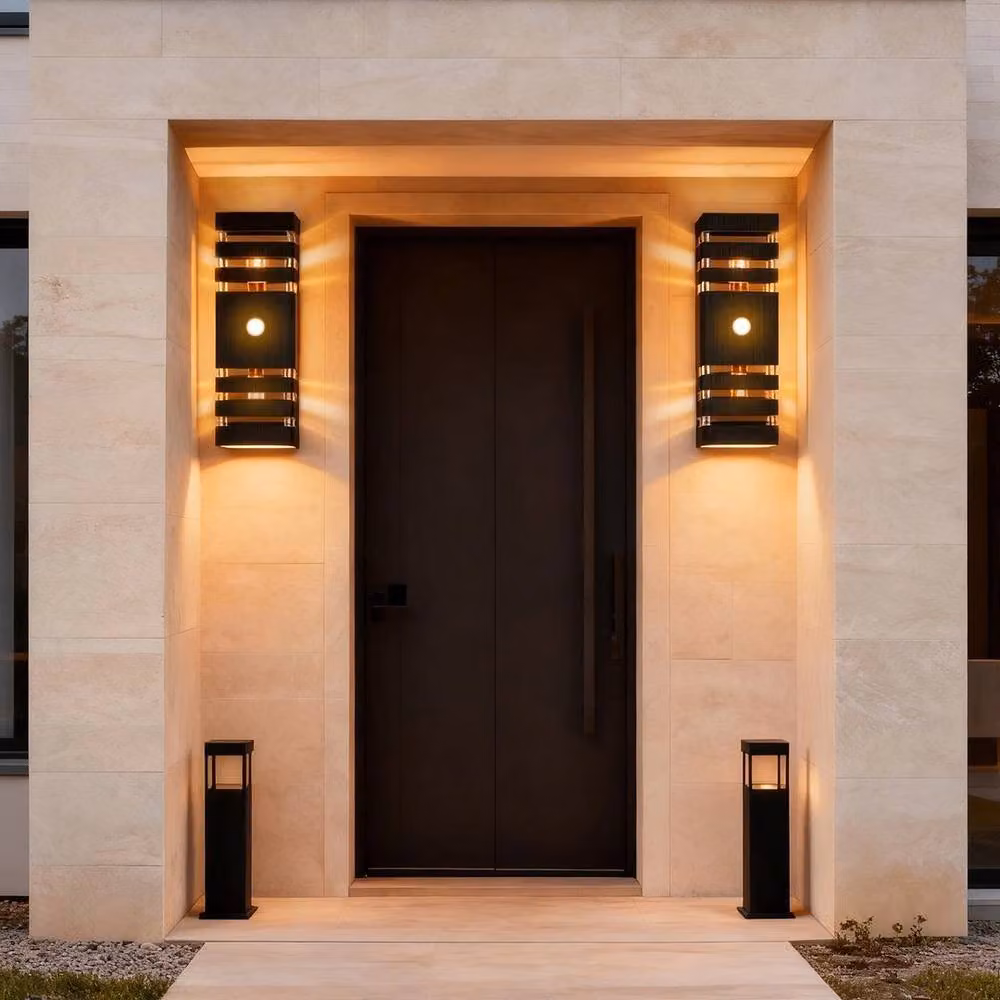 SPETLEK Modern Rectangular 6 Tier Wall Light in Black with Warm White Up and Down Lighting for Garden and Front Door – 4