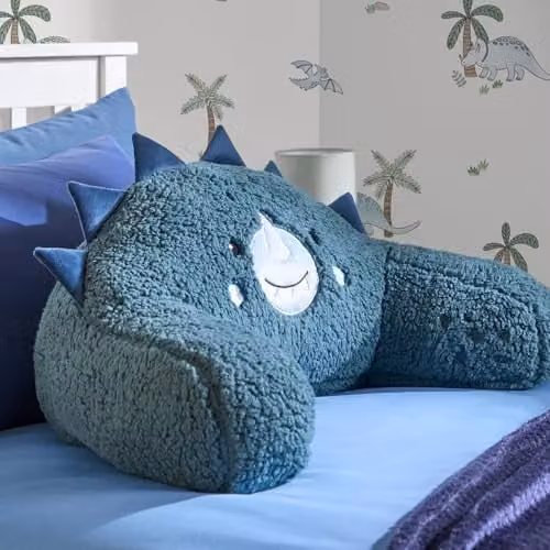 OHS Dinosaur Cuddle Cushion for Kids in Blue, Soft Fleece Back Support Reading Pillow, W/D/H: 45 x 40 x 30 cm – 1