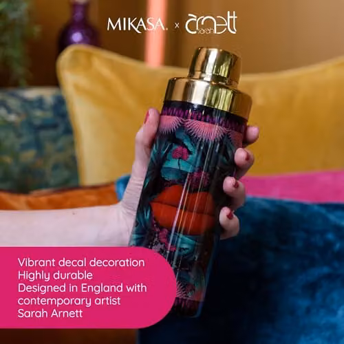 Mikasa Sarah Arnett 4 Piece Cocktail Shaker Set in Black, Gold and Multicolour, featuring a 600ml Stainless Steel Shaker – 4