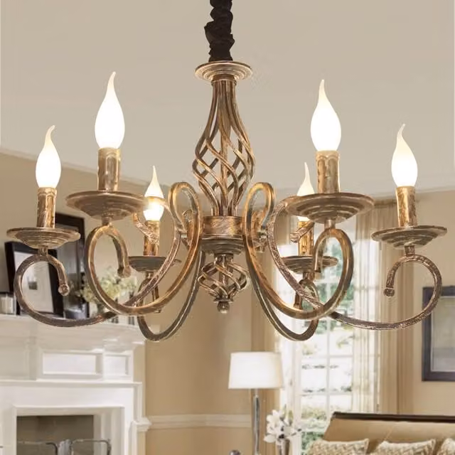 NIVOR Bronze Metal 6-Light Rustic French Country Vintage Pendant Chandelier – 1