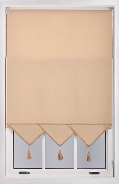 Furnished Triangle Peak Opaque Window Roller Blind in Beige, Width: 165 cm, Drop: 165 cm