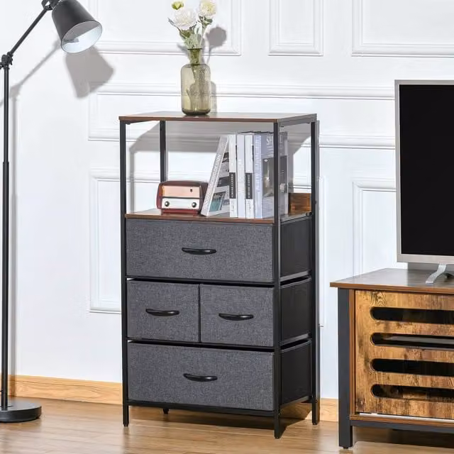 STILVORA Black Metal 4 Drawer Storage Chest with Top Shelves – 1