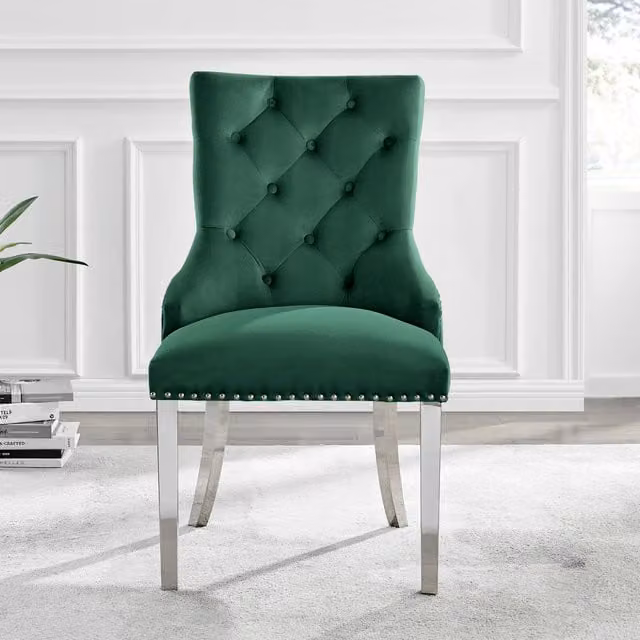 FurnitureboxUK Belgravia Knockerback Dining Chairs in Green Velvet, Set of 2