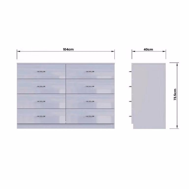 KORVIXA 8 Drawer Chest of Drawers in Matt Grey with Metal Frame, Width: 100 cm