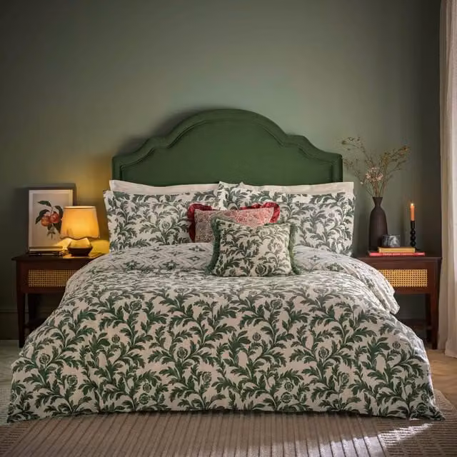 Make It A Home Hedera Printed Floral Cotton Duvet Cover and Pillowcase Set in Green, 200 x 200 cm