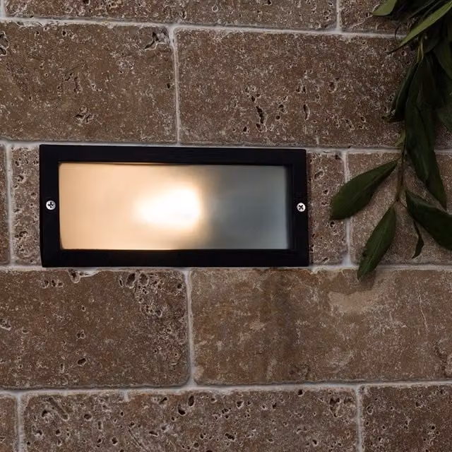 ValueLights Thornton Modern Black Aluminium and Glass Outdoor Wall Brick Light