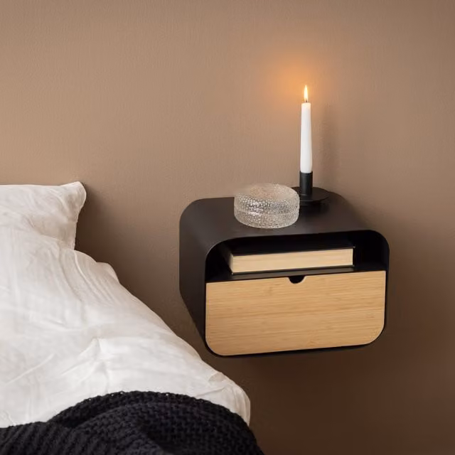 Furniture To Go Joliet Wall Mounted Bedside Table in Black and Brown Bamboo