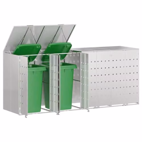 vidaXL Wheelie Bin Storage for 4 Bins in Silver Stainless Steel