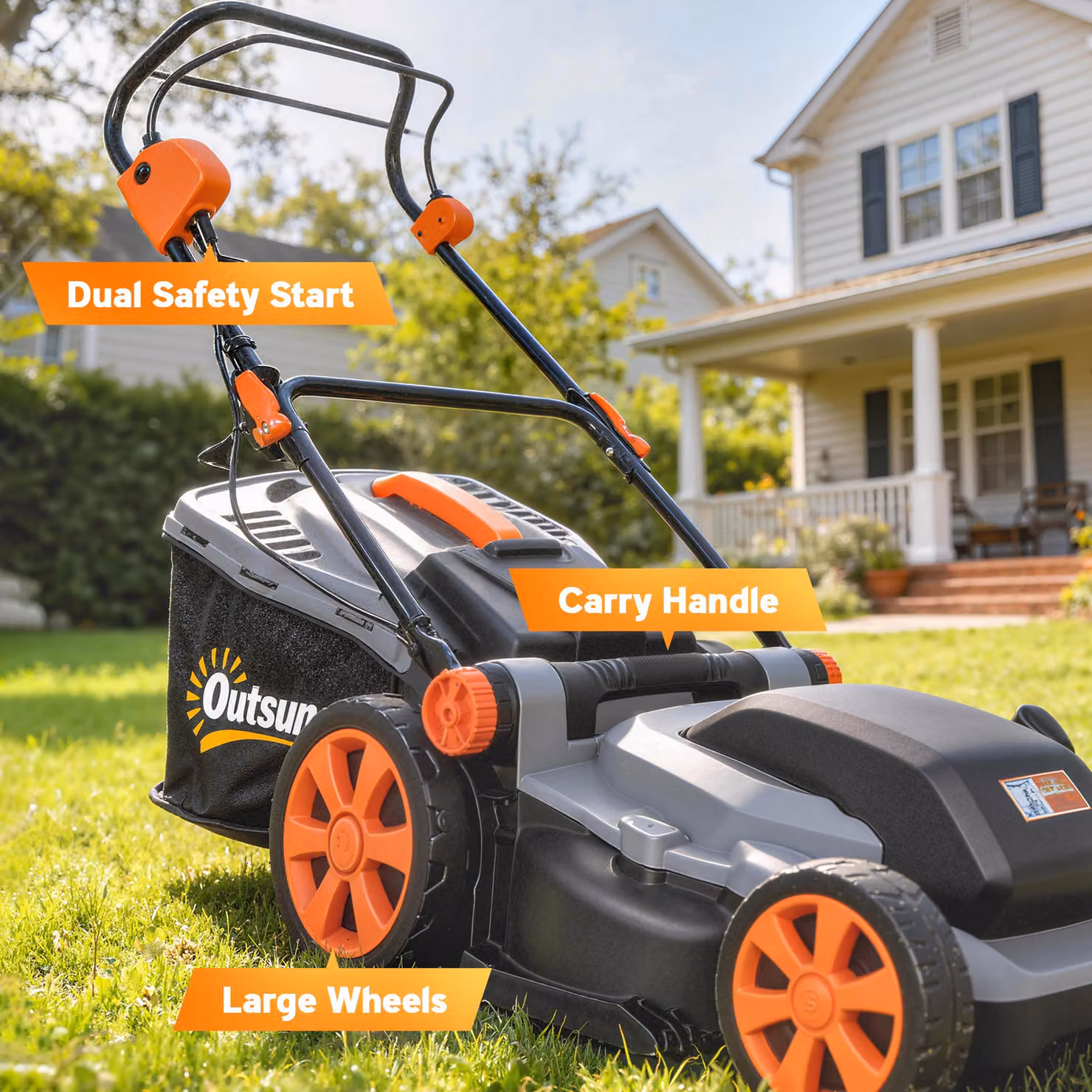 Outsunny 1800W Electric Lawnmower with 40cm Cutting Width, Mulching Kit and 50L Grass Collection Bag – 8
