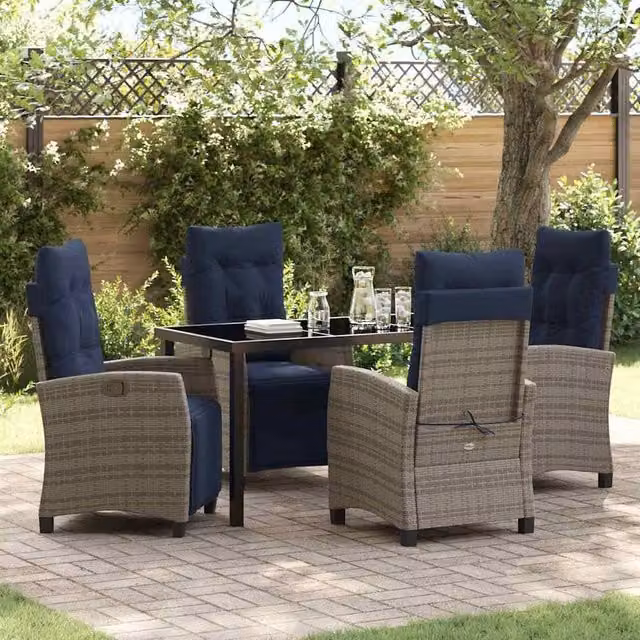 Berkfield Home 5 Piece Grey Poly Rattan Garden Dining Set with Cushions – 1