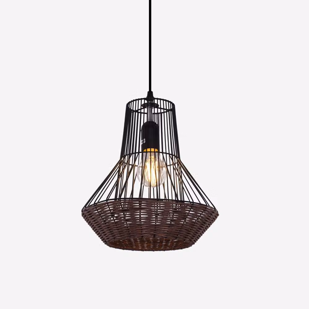 Living and Home Geometric Rattan and Metal Pendant Light in Brown – 4