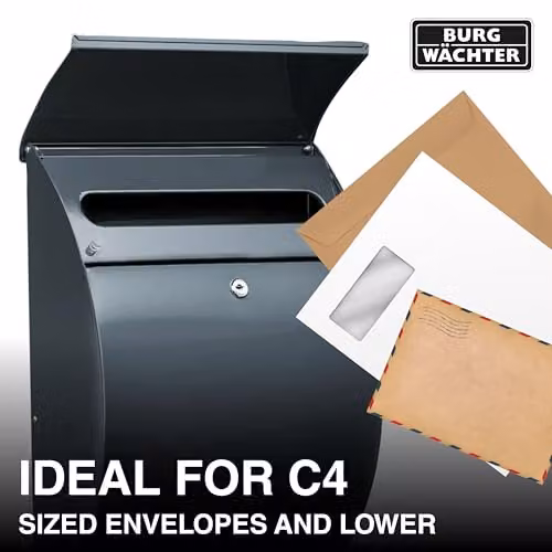 Burg-Wächter Riviera 835 Letterbox, Anthracite, Wall Mounted Galvanised Steel Mailbox – 4