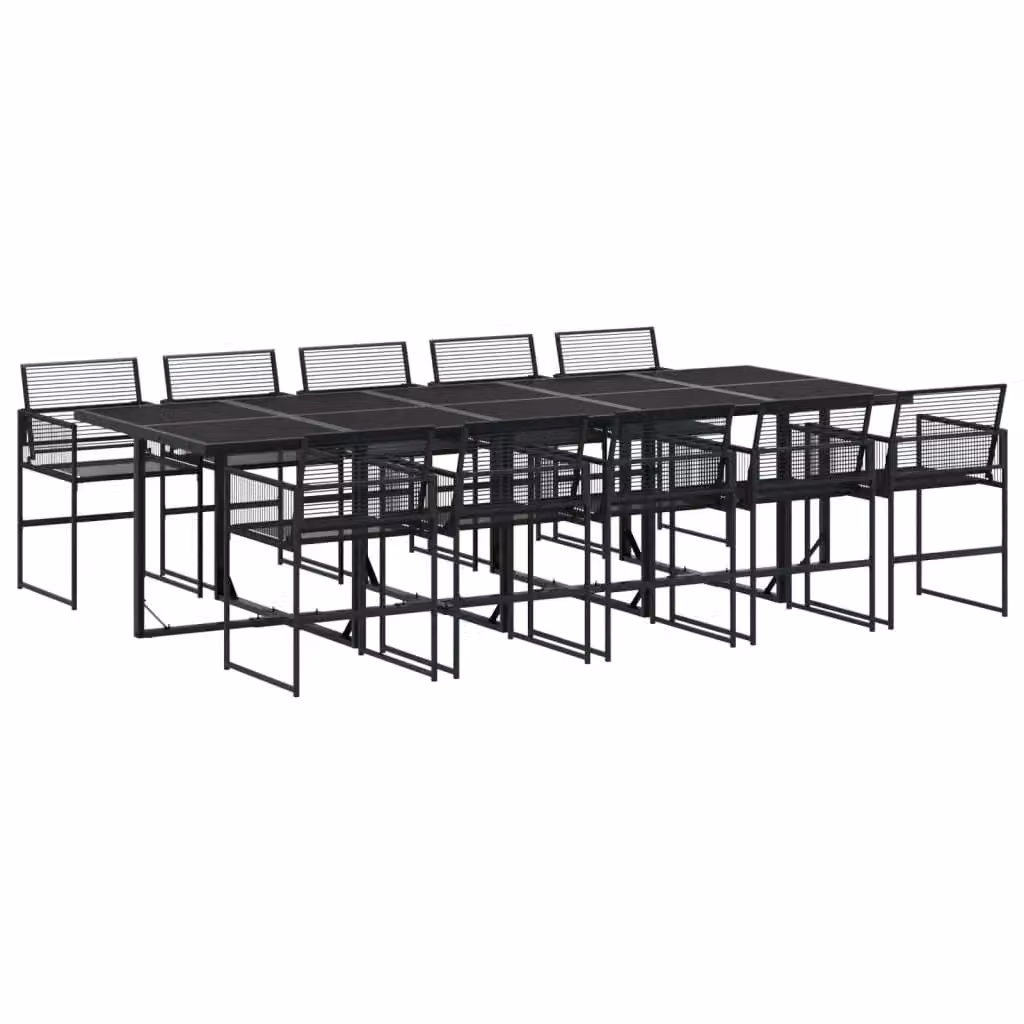 Berkfield Home 11 Piece Modern Black Poly Rattan Garden Dining Set with Glass and Metal Details – 2