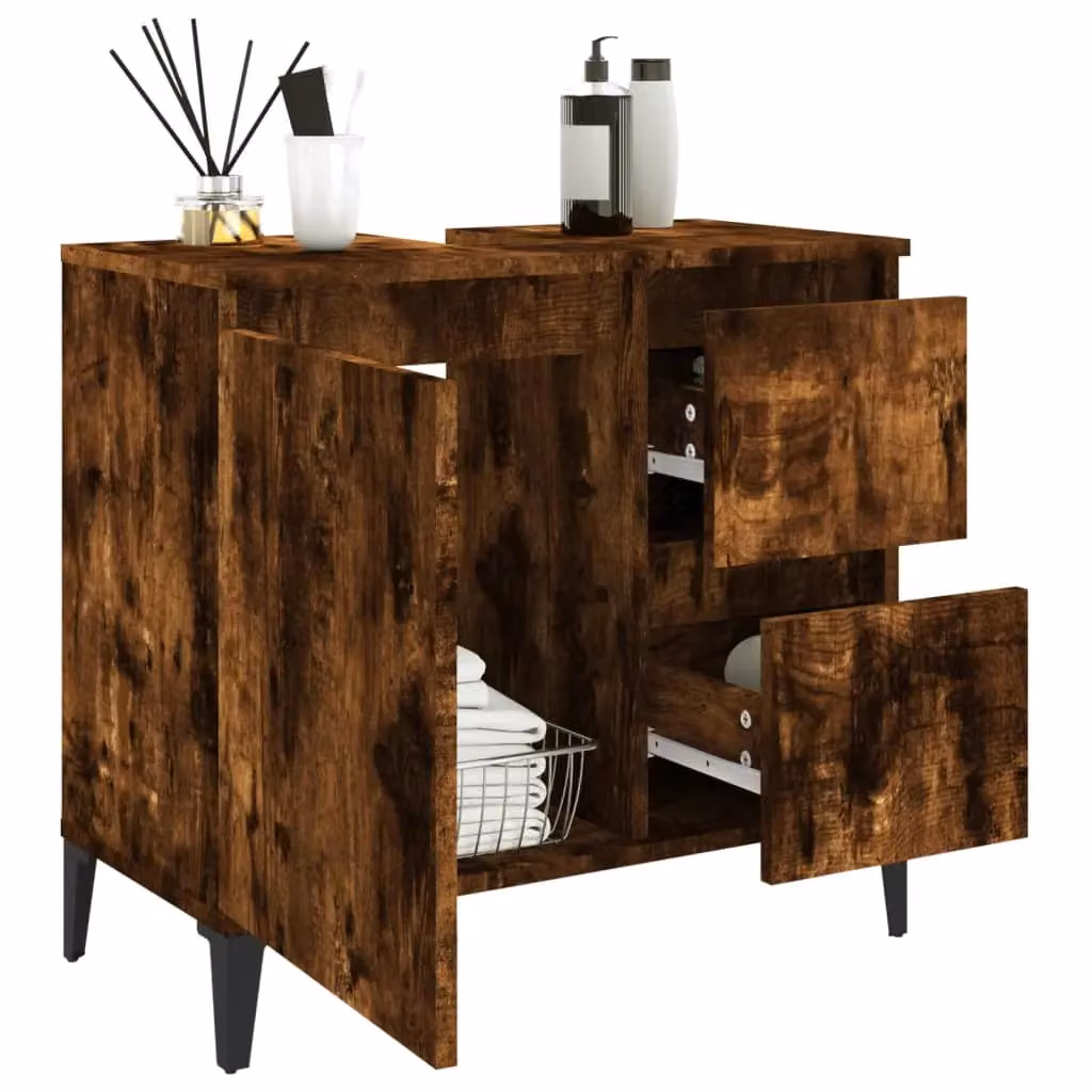 Berkfield Home Smoked Oak Bathroom Cabinet in Brown, W: 65 cm, D: 33 cm, H: 60 cm – 3