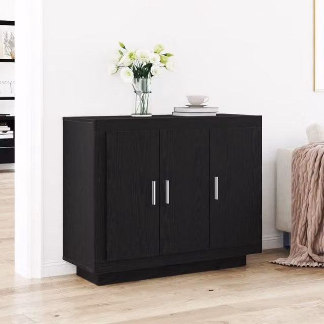 Berkfield Home Black Oak Sideboard in Matt Engineered Wood, W/D/H: 92 x 35 x 75 cm – 1