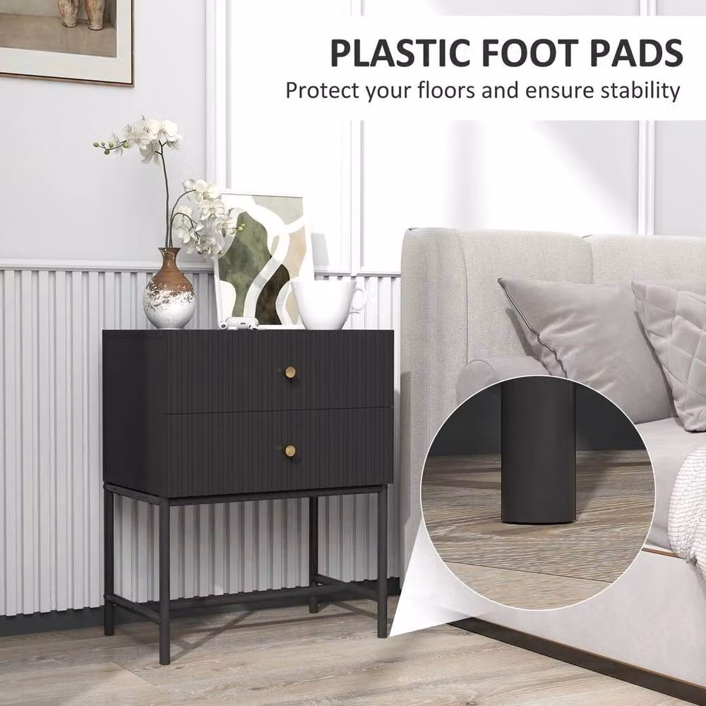 PAWNORA Modern Bedside Table Set of 2 in Black and Gold – 3