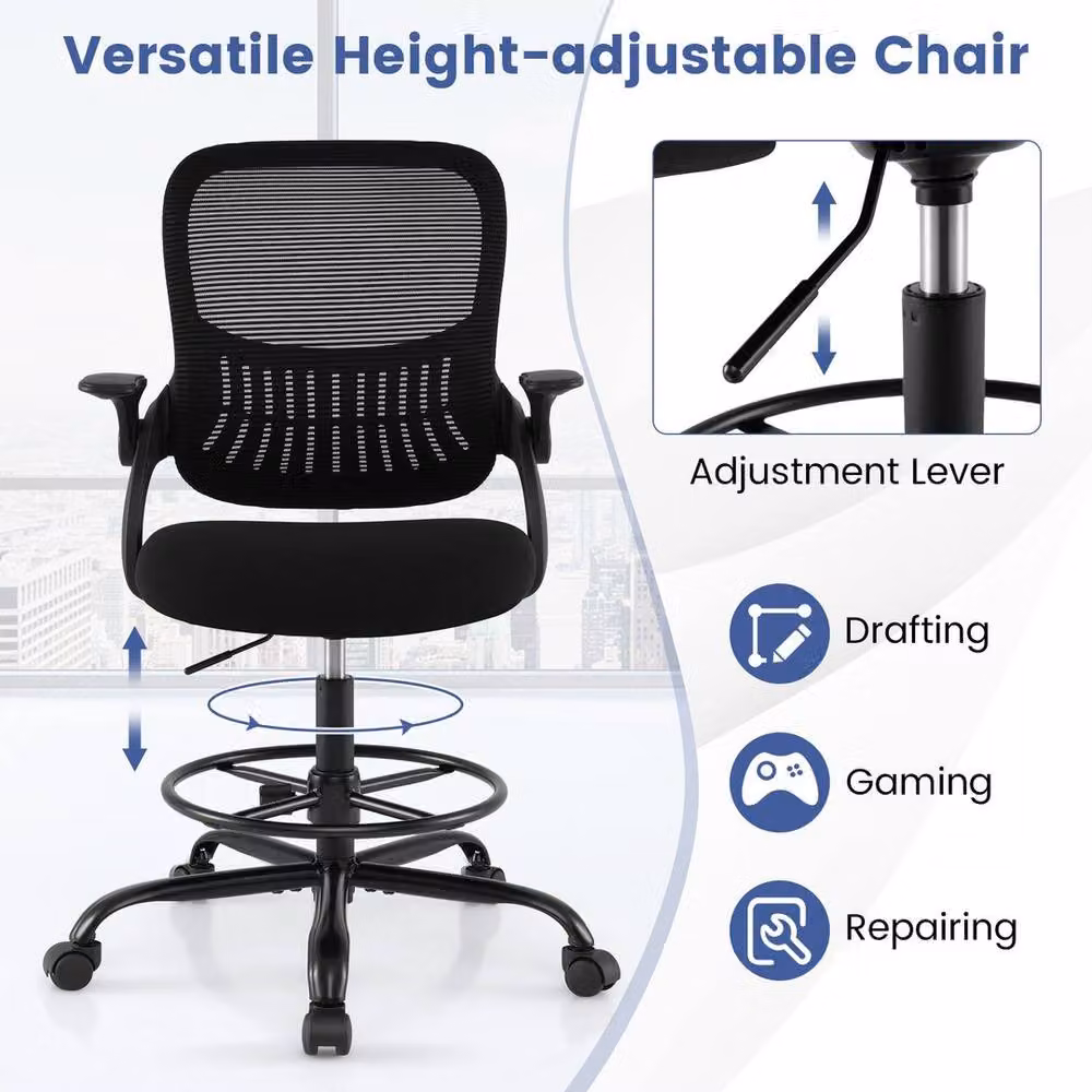 Kelvenix Ergonomic Black Fabric Swivel Chair with Armrests and Castors for Home Office – 4