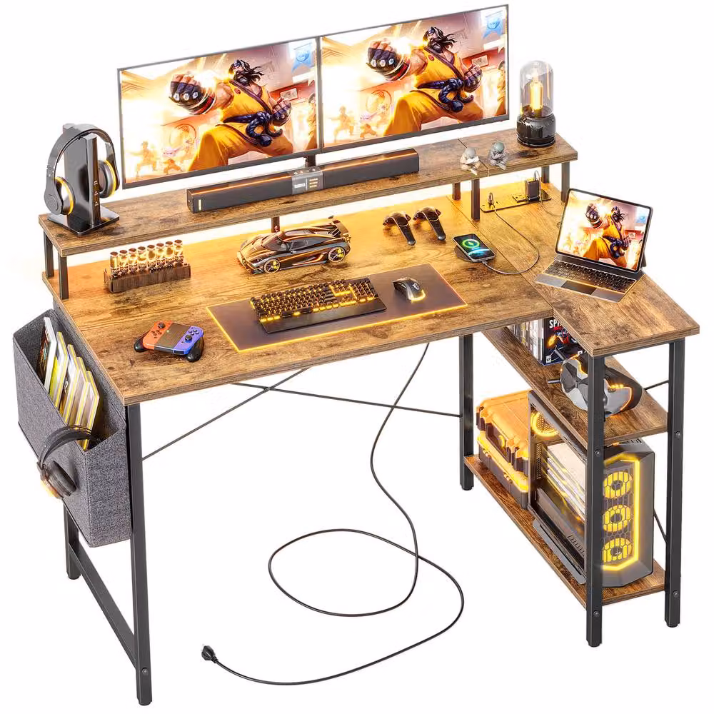 BEXEVUE Brown Wood Gaming Desk with Integrated Channel, W: 120 cm, D: 70 cm – 2