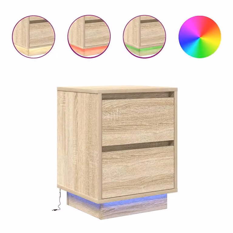 Berkfield Home Set of 2 Sonoma Oak Bedside Cabinets with Integrated LED Lights, W/D/H: 38 x 34 x 50 cm