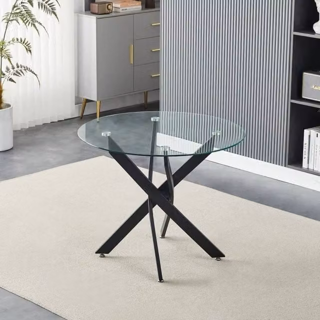 FORGEVIO Modern Round Glass Dining Table in Black