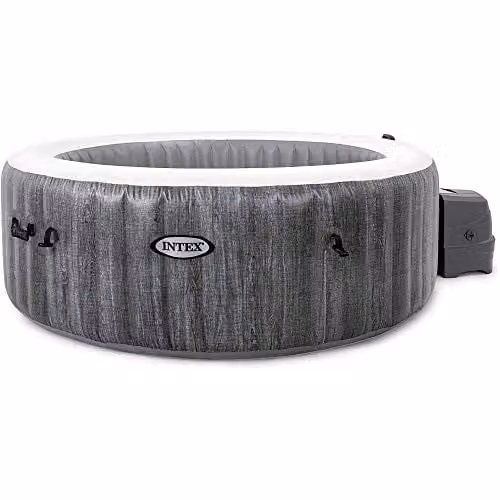 Intex PureSpa Greywood Deluxe 4 Person Inflatable Round Hot Tub Spa in Grey and Multicolour, Diameter: 196 cm – 1