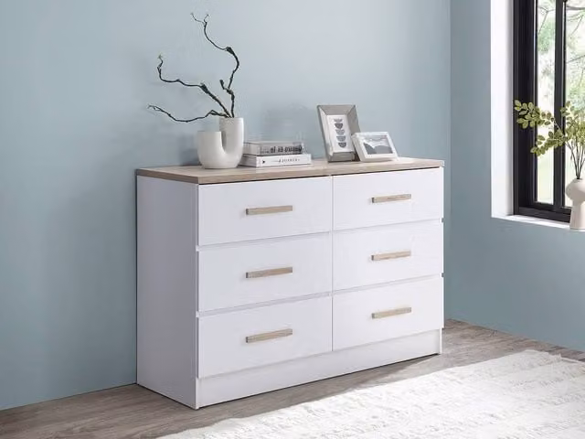 Vente-unique Skaido 6-Drawer Chest in White and Light Oak