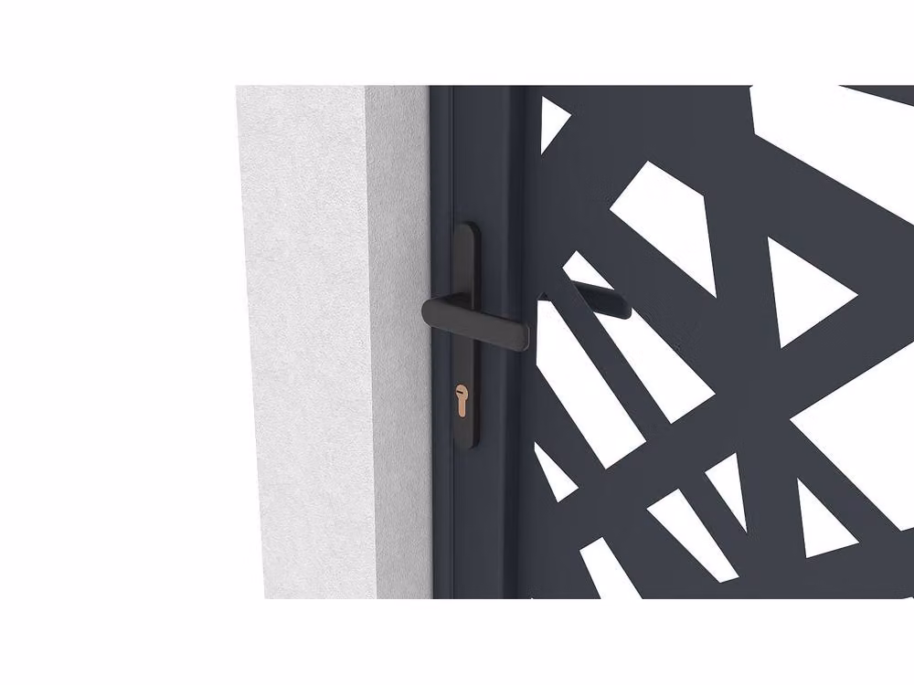Vente-unique Aluminium Single Swing Gate with Laser-Cut Geometric Pattern in Grey, W: 103 cm, H: 166 cm – 3