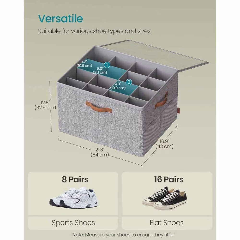 The Bazaarist Set of 2 Fabric Shoe Storage Boxes with Transparent Lids and Handles, Grey – 3