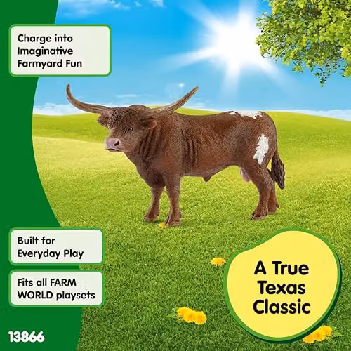 Schleich Farm World Texas Longhorn Bull Toy Figurine, Brown and Multicolour – 3