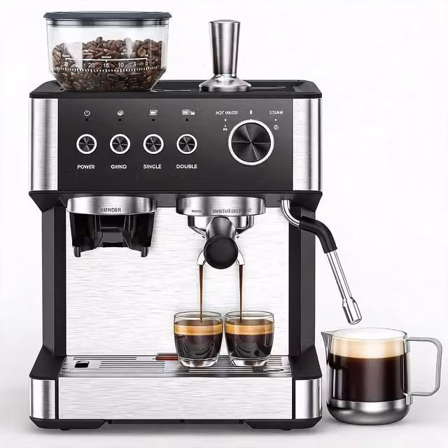 London Boutique 1500W Bean To Cup Coffee Machine with 15 Bar Espresso Function, 2.3 l Removable Tank and Steam Wand, Black