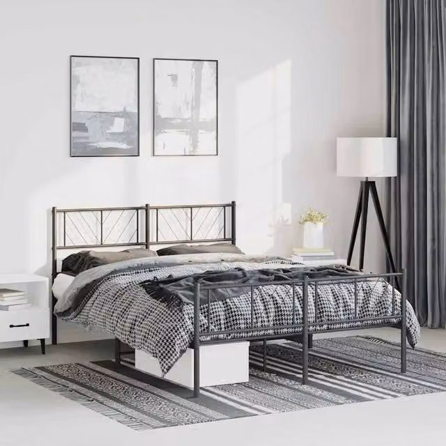 Berkfield Home Metal Bed Frame with Headboard and Footboard in Black, 135 x 190 cm Double – 1