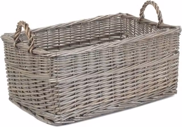 Red Hamper Wicker Shallow Antique Wash Storage Basket in Brown and Grey, Width: 32 cm