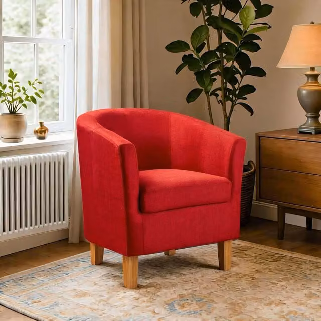 Home Source Bedford Small Padded Curved Back Tub Chair in Red Velvet