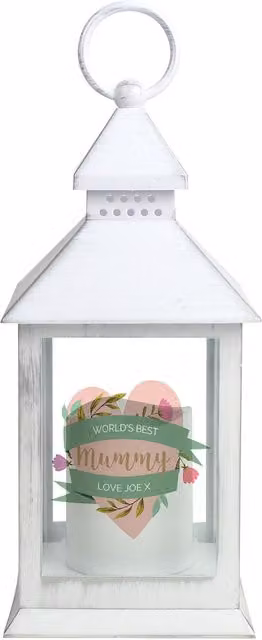 Personalised Memento Company Women's Personalised Floral Heart Mothers Day White Lantern