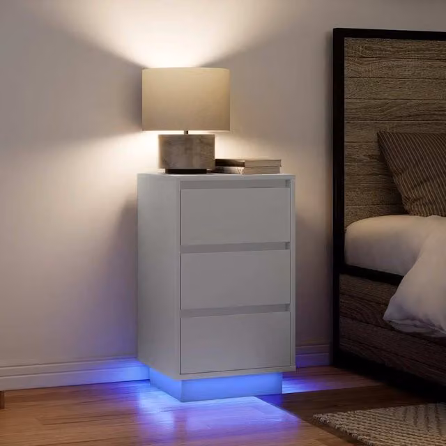 Berkfield Home White Bedside Cabinet with Integrated LED Lights, W/D/H: 38 x 34 x 65 cm – 1