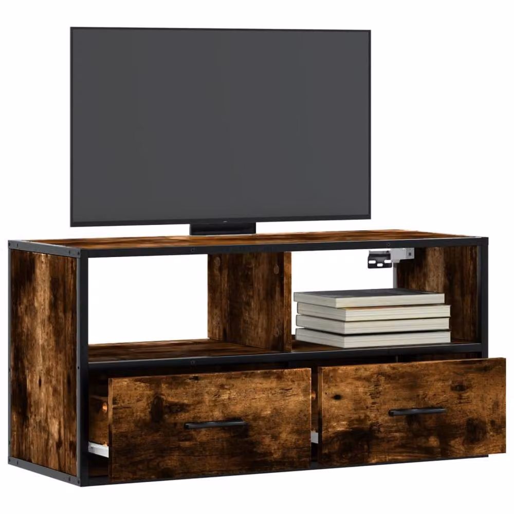 Berkfield Home Industrial TV Cabinet in Smoked Oak and Brown, W/D/H: 80 x 31 x 39.5 cm – 2