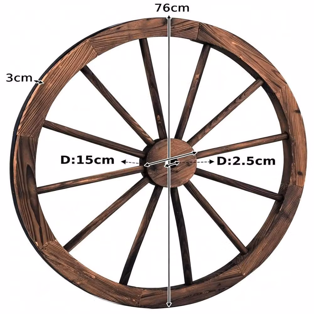FLAVORA Set of 2 Rustic Wooden Wagon Wheel Wall Decor in Brown, Diameter: 76 cm – 2