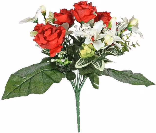Kingsbury Gifts Red and Green Leafy and Orchid Mixed Floral Bunch